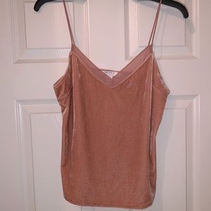 FOEVER 21 Velvet Cami In Burnt Peach Spaghetti Straps Sheer Neckline Detailing